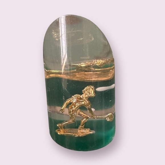Vintage Made In Canada Gold Tennis Player Clear Paper Weight Desk Decor Unique - Picture 3 of 5
